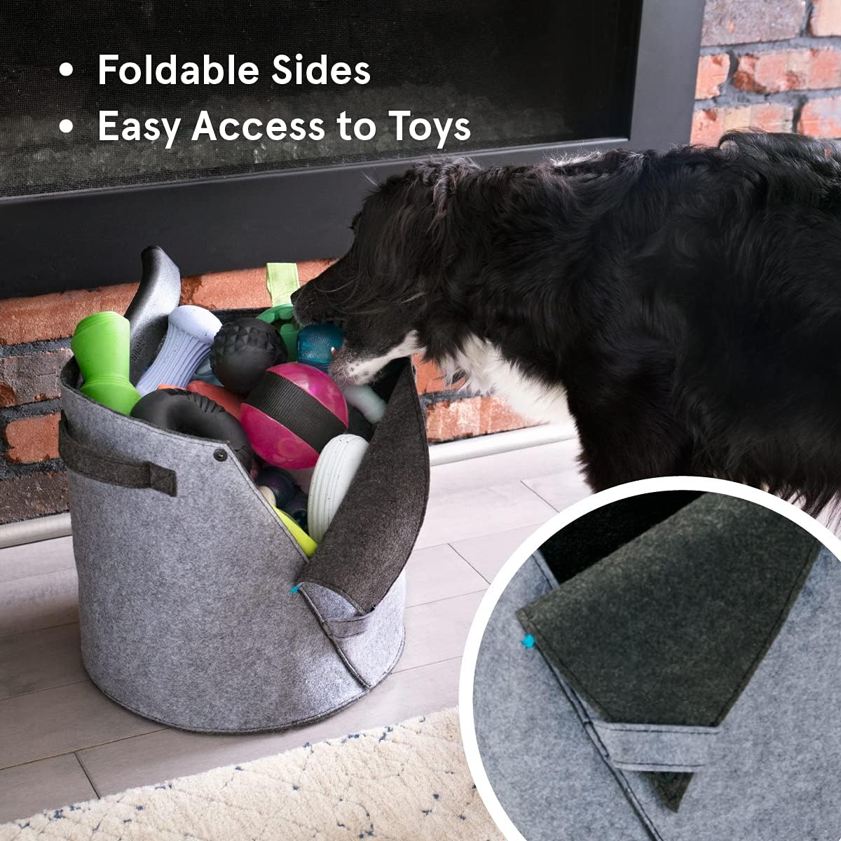 Barkbox – Felt Storage Bin for Dog Toys – Long Lasting Pet Supplies Container – Dog Home Decor Organizer for Tennis Balls, Squeaker Toys, Leashes, Collars and More – Standard Size 12” x 13”