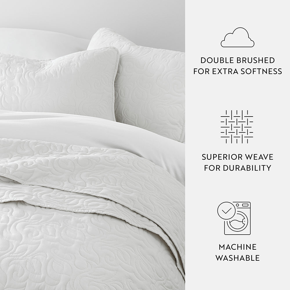 3-Piece Floral Stitch Quilted Coverlet Set