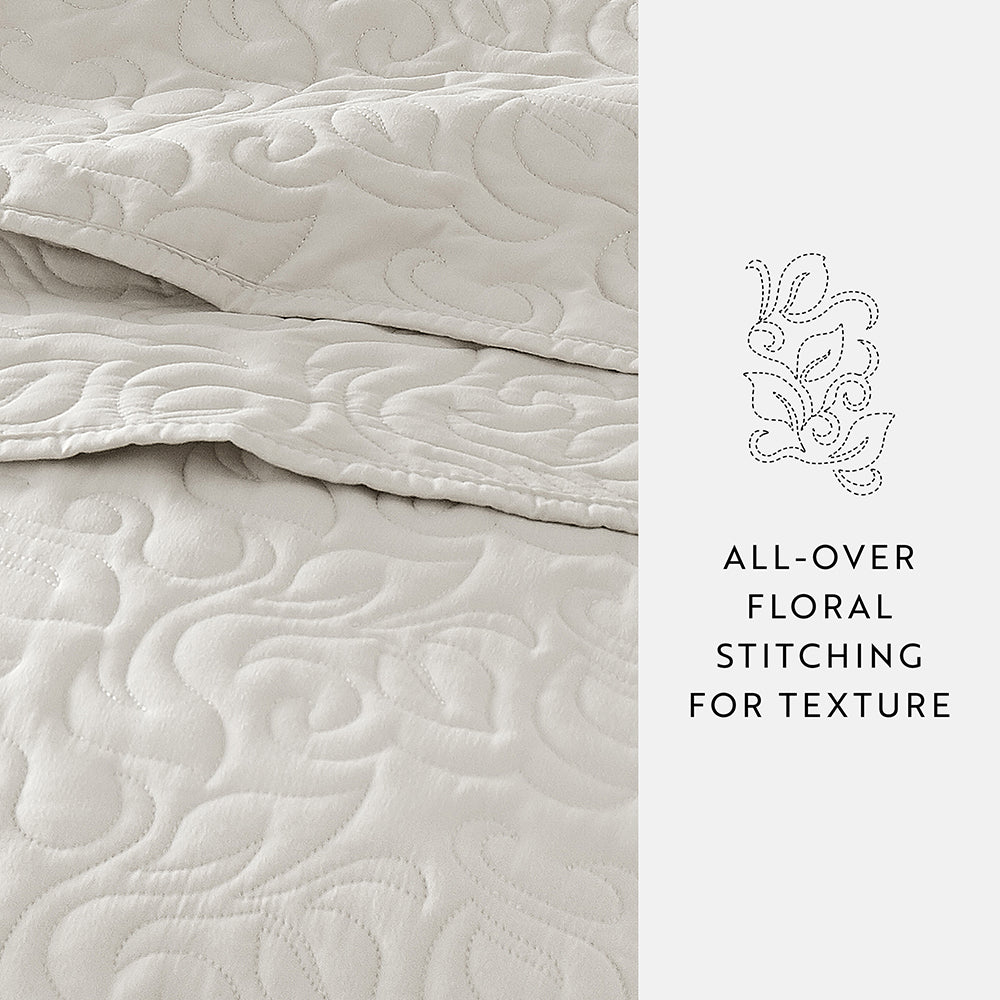 3-Piece Floral Stitch Quilted Coverlet Set